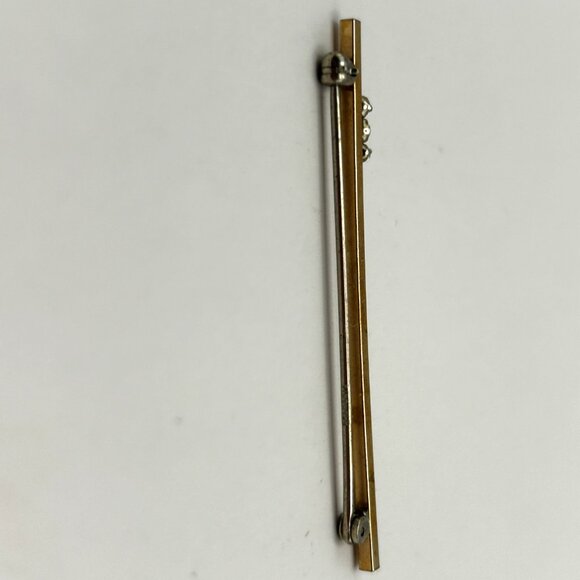 Vintage Krementz 14K Gold Filled Bar Pin Brooch 3 Clear Rhinestones Midcentury - Picture 9 of 10